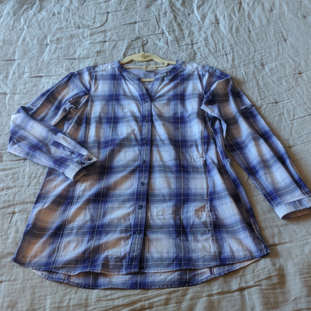 Duluth Trading, Tunic, Purple Plaid, Zip Pocket